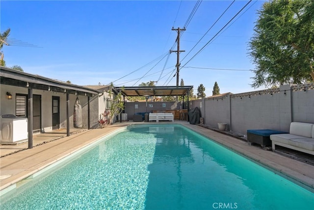 660 N Highland St, Orange, CA 92867 - view of swimming pool with an outdoor living space, a fenced backyard, and a patio