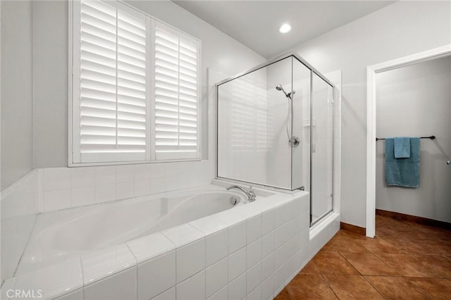 1737 Partridge Ave, Upland, CA 91784 - full bathroom with a bath, a shower stall, tile patterned floors, and recessed lighting