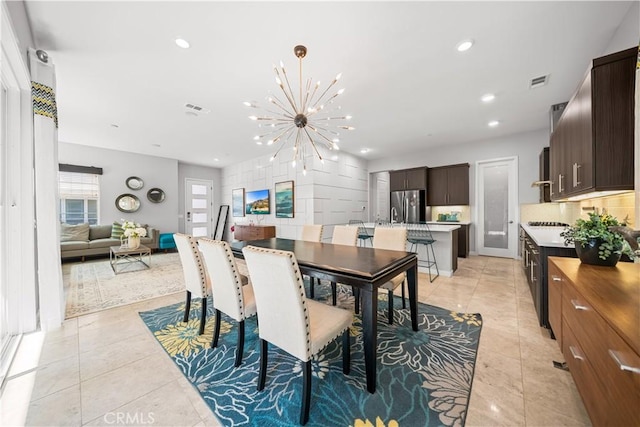 814 Beacon, Irvine, CA 92618 - dining space with a chandelier, light tile patterned flooring, and recessed lighting