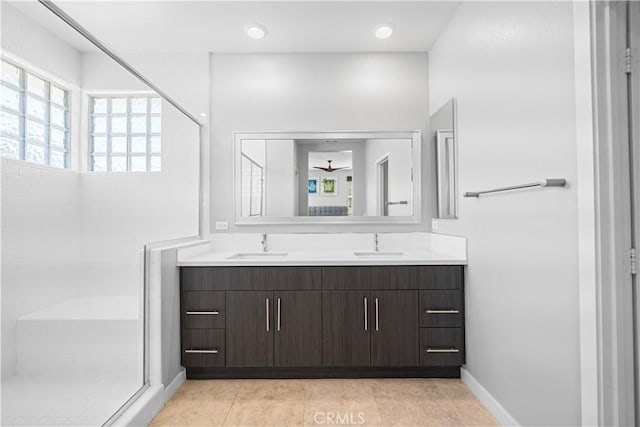 814 Beacon, Irvine, CA 92618 - full bath featuring double vanity, a walk in shower, and tile patterned floors