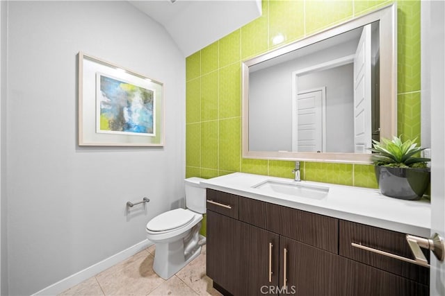 814 Beacon, Irvine, CA 92618 - bathroom featuring vanity, tile walls, tile patterned floors, and vaulted ceiling
