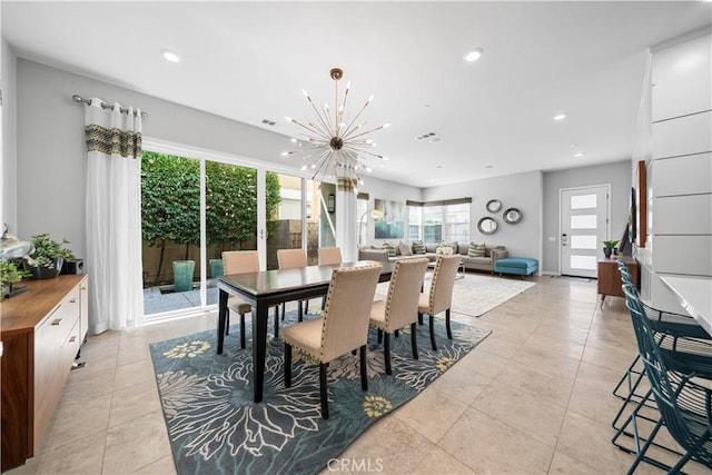 814 Beacon, Irvine, CA 92618 - dining space featuring a chandelier, light tile patterned floors, and recessed lighting