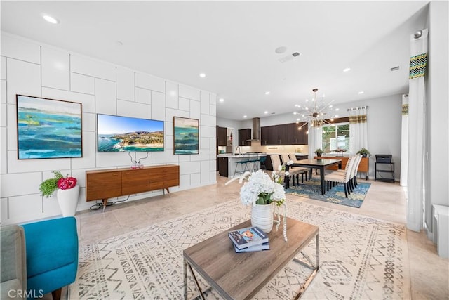 814 Beacon, Irvine, CA 92618 - living room featuring recessed lighting, a chandelier, and light tile patterned floors