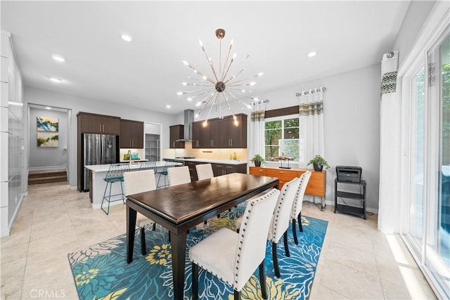 814 Beacon, Irvine, CA 92618 - dining room featuring a chandelier, light tile patterned floors, plenty of natural light, and recessed lighting