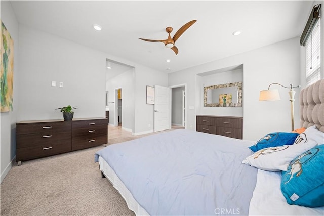 814 Beacon, Irvine, CA 92618 - bedroom featuring light carpet, recessed lighting, and ceiling fan