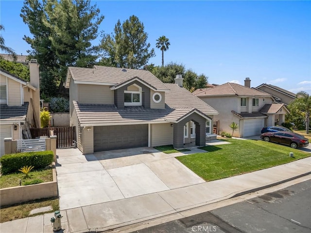 5731 Applecross Dr, Riverside, CA 92507 - traditional home featuring a tile roof, a garage, driveway, stucco siding, and a chimney