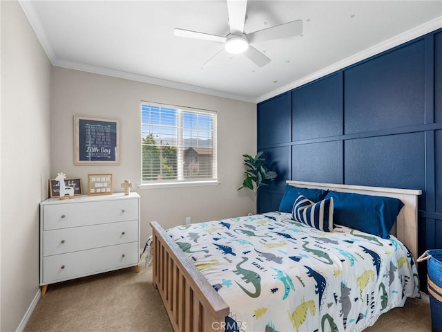 18387 Evening Primrose Ln, San Bernardino, CA 92407 - carpeted bedroom featuring ornamental molding and a ceiling fan