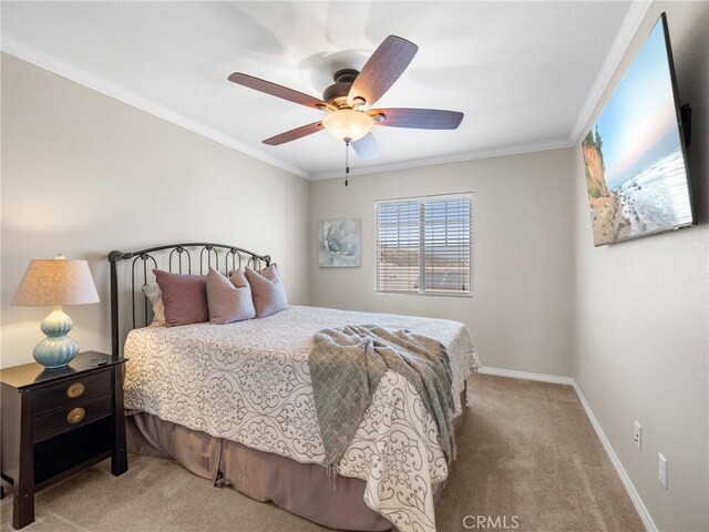 18387 Evening Primrose Ln, San Bernardino, CA 92407 - bedroom featuring carpet flooring, crown molding, and ceiling fan