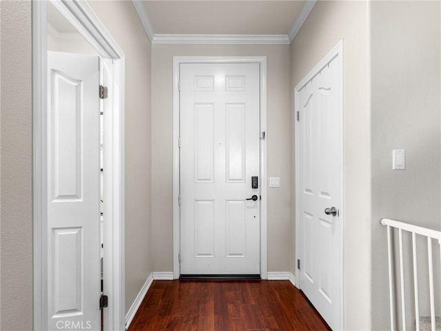 18387 Evening Primrose Ln, San Bernardino, CA 92407 - entryway featuring dark wood-type flooring and crown molding