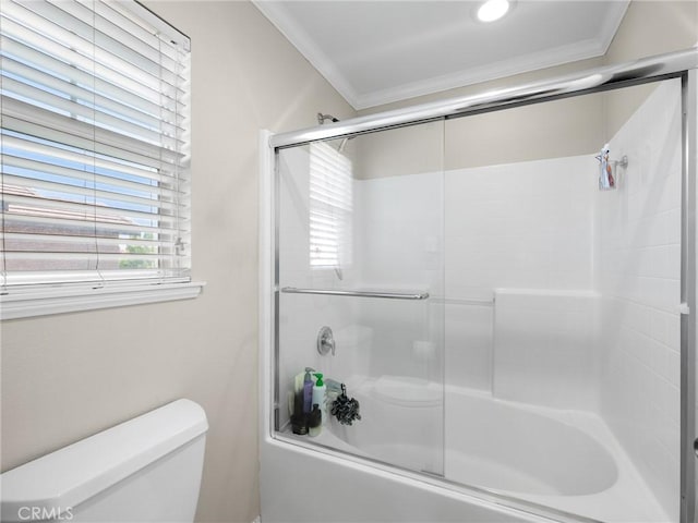 18387 Evening Primrose Ln, San Bernardino, CA 92407 - full bathroom featuring ornamental molding and combined bath / shower with glass door