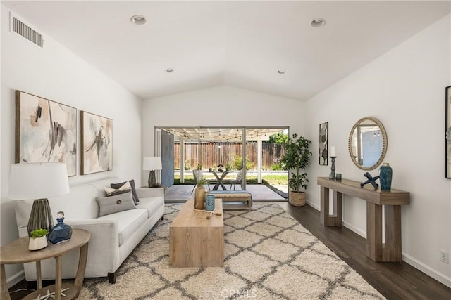 22811 Fortuna Ln, Mission Viejo, CA 92691 - living area featuring lofted ceiling and dark wood-style flooring