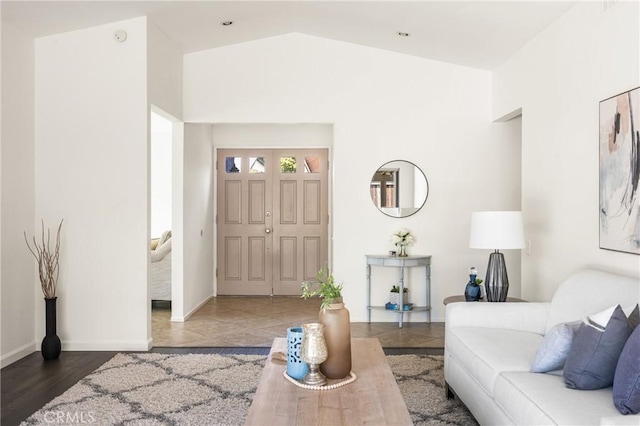 22811 Fortuna Ln, Mission Viejo, CA 92691 - living room featuring lofted ceiling and baseboards