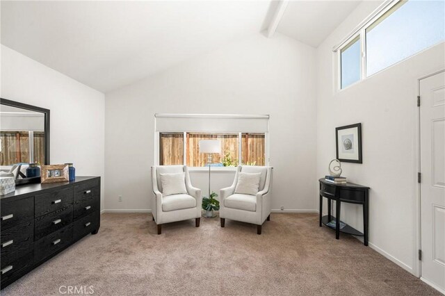 22811 Fortuna Ln, Mission Viejo, CA 92691 - living area with beam ceiling, high vaulted ceiling, and carpet floors
