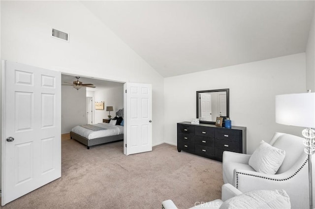 22811 Fortuna Ln, Mission Viejo, CA 92691 - living area with carpet floors, high vaulted ceiling, and a ceiling fan