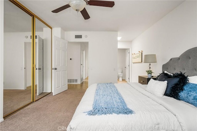 22811 Fortuna Ln, Mission Viejo, CA 92691 - bedroom with carpet flooring, a ceiling fan, and connected bathroom