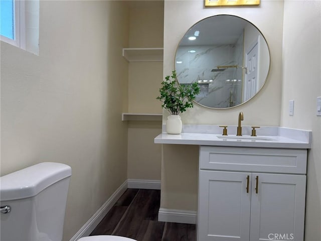 817 Orange Grove Ave, Colton, CA 92324 - full bathroom featuring vanity, a marble finish shower, and wood finished floors
