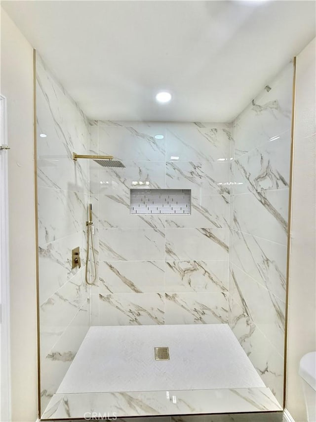 817 Orange Grove Ave, Colton, CA 92324 - bathroom featuring a marble finish shower and recessed lighting