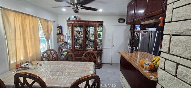 6718 Del Rosa Dr, San Bernardino, CA 92404 - dining area featuring ceiling fan and recessed lighting