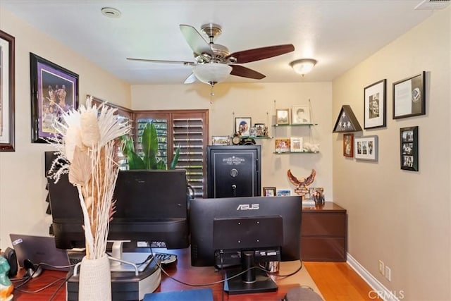 1110 Norcrest St, Corona, CA 92878 - home office with ceiling fan and wood finished floors