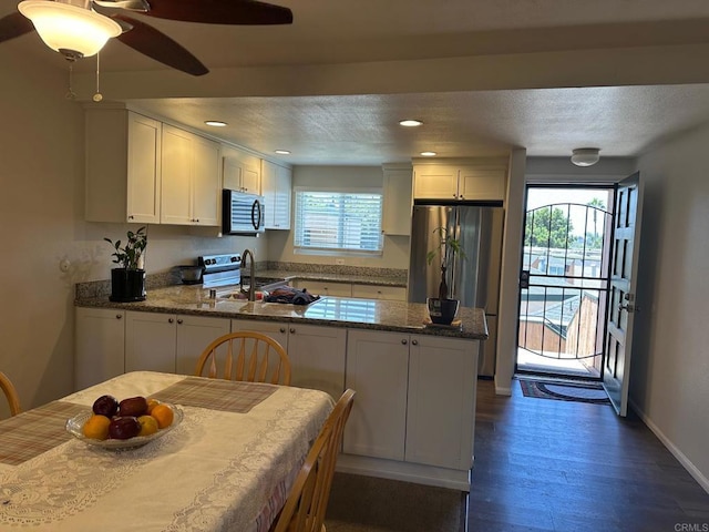 8733 Lake Murray Blvd Unit 6, San Diego, CA 92119 - kitchen featuring stainless steel appliances, a peninsula, healthy amount of natural light, white cabinets, and recessed lighting