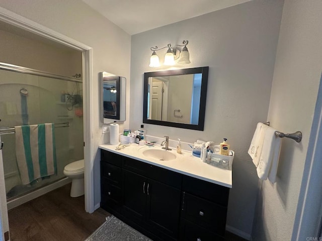 8733 Lake Murray Blvd Unit 6, San Diego, CA 92119 - bathroom with a shower stall, wood finished floors, and vanity