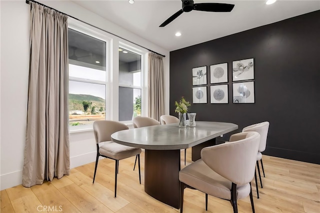 6779 Matell Rd, Paradise, CA 95969 - dining room with light wood-style floors, recessed lighting, and a ceiling fan