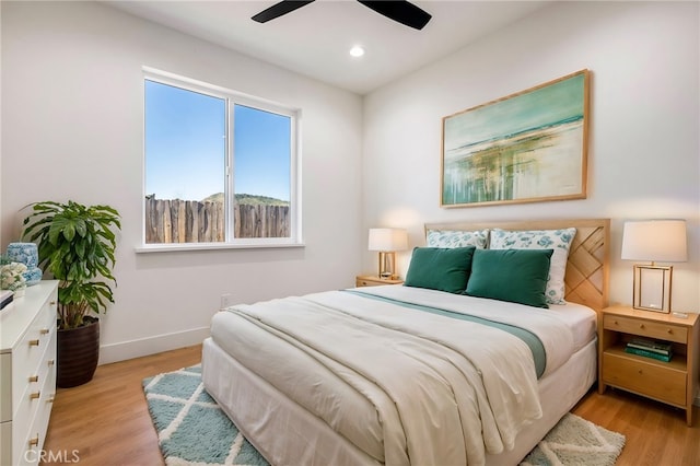 6779 Matell Rd, Paradise, CA 95969 - bedroom with light wood finished floors, recessed lighting, and ceiling fan