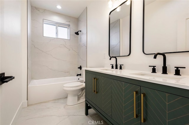 6779 Matell Rd, Paradise, CA 95969 - full bath with double vanity, shower / tub combination, and marble finish flooring