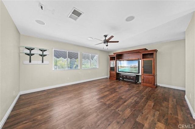 39647 Dartanian Pl, Murrieta, CA 92562 - unfurnished living room featuring a ceiling fan and dark wood-style floors