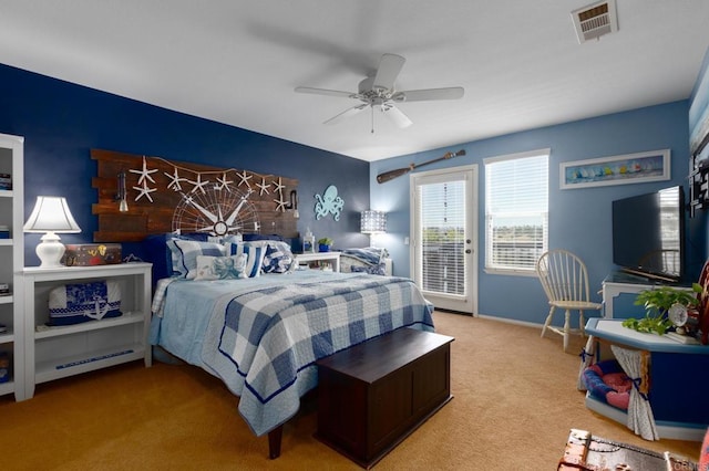 2078 Aviata Rd Unit 70, Chula Vista, CA 91914 - bedroom featuring access to exterior, light colored carpet, and a ceiling fan