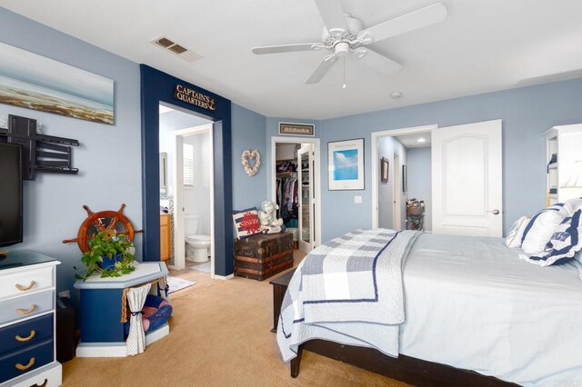 2078 Aviata Rd Unit 70, Chula Vista, CA 91914 - bedroom featuring light colored carpet, a walk in closet, ensuite bath, a closet, and ceiling fan