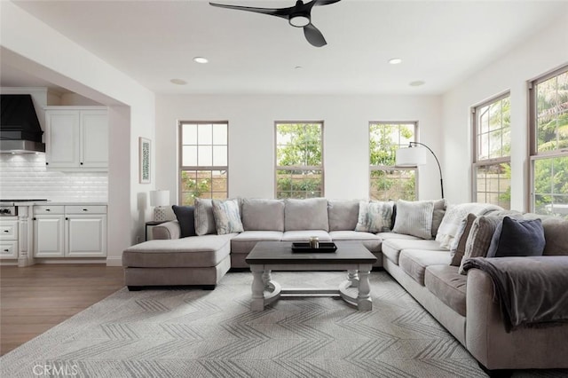21 Via Nerisa, San Clemente, CA 92673 - living room with light wood finished floors, healthy amount of natural light, a ceiling fan, and recessed lighting