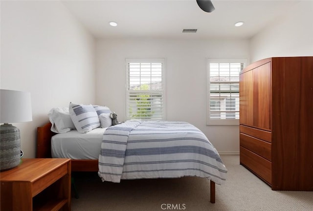 21 Via Nerisa, San Clemente, CA 92673 - bedroom with light colored carpet, a ceiling fan, and recessed lighting