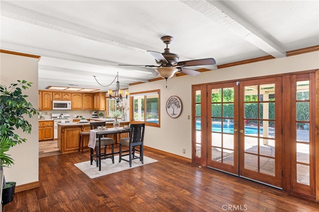 1128 Aldersgate Dr, La Verne, CA 91750 - kitchen featuring white microwave, stove, light countertops, french doors, and brown cabinets