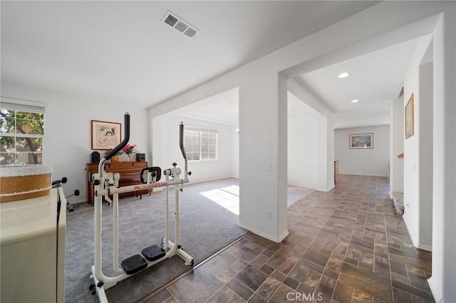 15453 La Casa Dr, Moreno Valley, CA 92555 - interior space with healthy amount of natural light, stone finish flooring, recessed lighting, and carpet floors