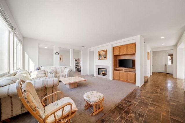 15453 La Casa Dr, Moreno Valley, CA 92555 - living area with a fireplace, recessed lighting, and built in features