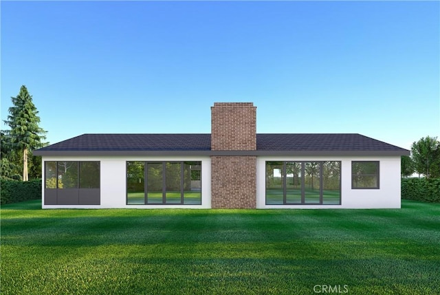 1901 Mariners Dr, Newport Beach, CA 92660 - rear view of house with a chimney and a lawn