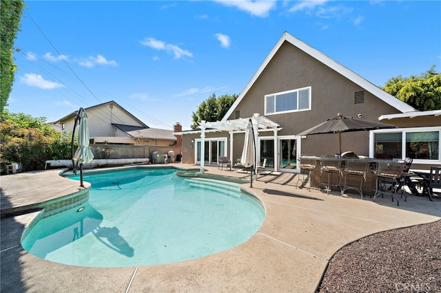 9168 El Azul Cir, Fountain Valley, CA 92708 - view of swimming pool featuring a pergola, a patio, and french doors