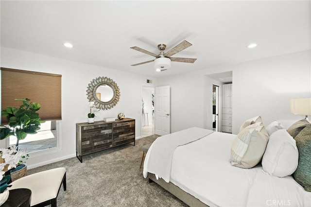 9168 El Azul Cir, Fountain Valley, CA 92708 - bedroom featuring carpet, recessed lighting, and a ceiling fan