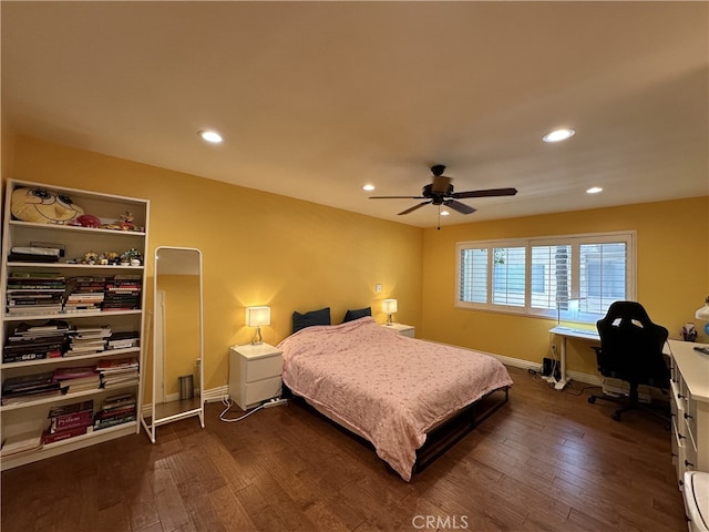 330 W California Blvd Unit 101, Pasadena, CA 91105 - bedroom featuring dark wood-type flooring, an office area, recessed lighting, and a ceiling fan