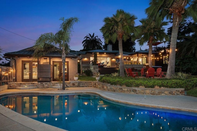 860 Nardo Rd, Encinitas, CA 92024 - outdoor pool with an exterior structure, an outdoor structure, a patio, and french doors