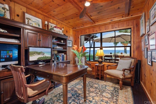 860 Nardo Rd, Encinitas, CA 92024 - office space featuring wooden walls, a wood ceiling with exposed beams, and wood finished floors
