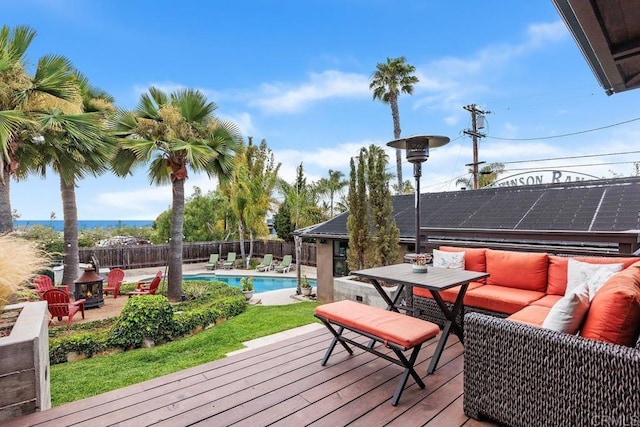 860 Nardo Rd, Encinitas, CA 92024 - deck with an outdoor living space, a fenced backyard, and outdoor dining area