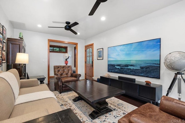 860 Nardo Rd, Encinitas, CA 92024 - living area featuring ceiling fan, recessed lighting, and wood finished floors