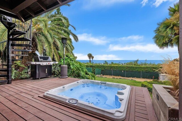 860 Nardo Rd, Encinitas, CA 92024 - wooden deck featuring grilling area, stairway, and a fenced backyard