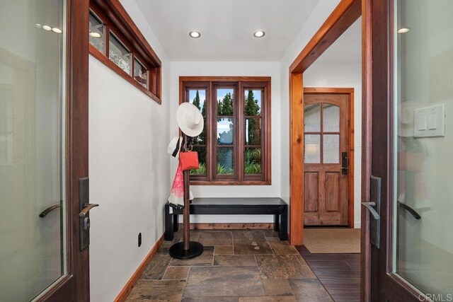 860 Nardo Rd, Encinitas, CA 92024 - foyer with recessed lighting and dark stone finish floors