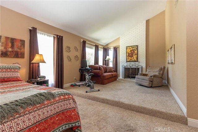 31032 Via Estenaga, San Juan Capistrano, CA 92675 - bedroom featuring carpet floors, lofted ceiling, a fireplace, and access to exterior