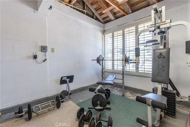 31032 Via Estenaga, San Juan Capistrano, CA 92675 - exercise area featuring lofted ceiling and wood ceiling