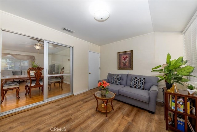 28851 Murrieta Rd, Menifee, CA 92586 - living area with wood finished floors and a ceiling fan