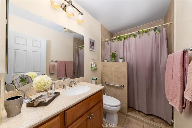 28851 Murrieta Rd, Menifee, CA 92586 - full bathroom with vanity, tile patterned flooring, and a shower with shower curtain